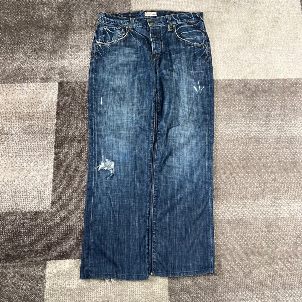 Brown Label Revolver Vintage Straight Leg Distressed Jeans Mens 32 Blue Denim‎